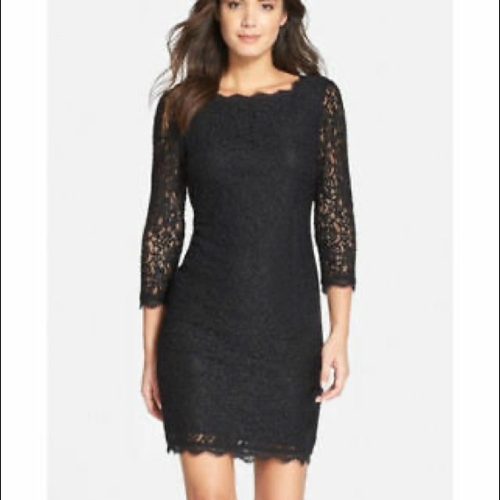 Acqua Black Lace 3/4 Sleeve Cocktail Dress 0